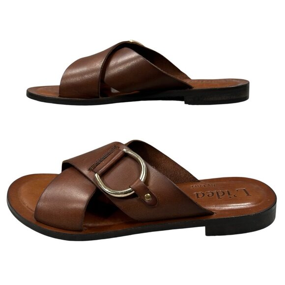 L'idea by Lori Brown Leather Slide Sandals Made in Italy US 9, EU 39 - Picture 1 of 10